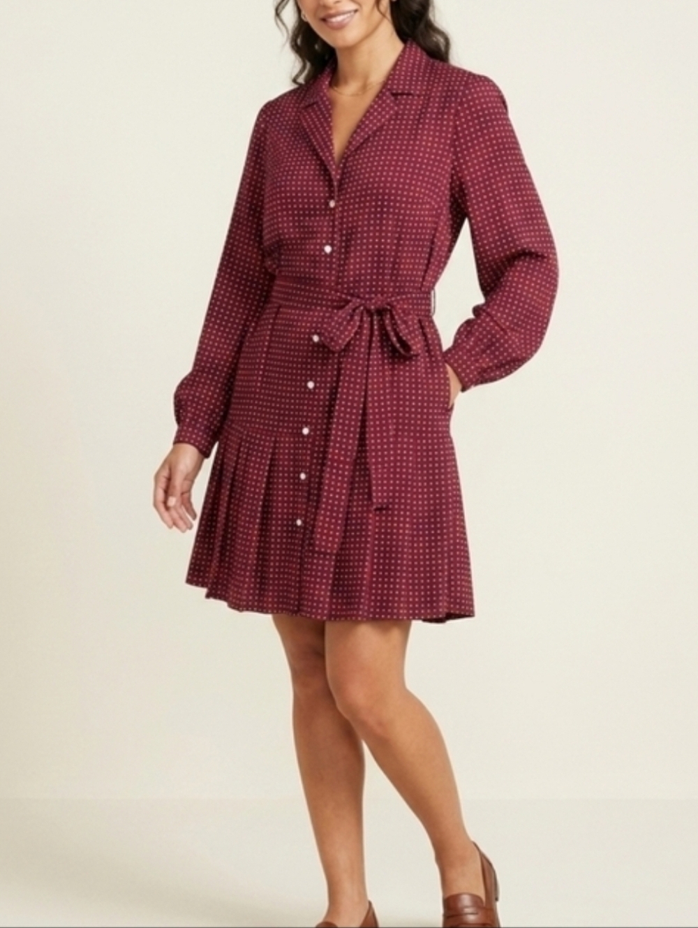 Free Assembly Mini Shirtdress Women Size XXL Maroon 100% Polyester Long Sleeve